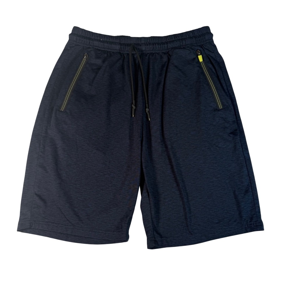 Public Record Mens Navy Blue Space Dye Athletic Shorts Size M‎ Standard Fit Zip